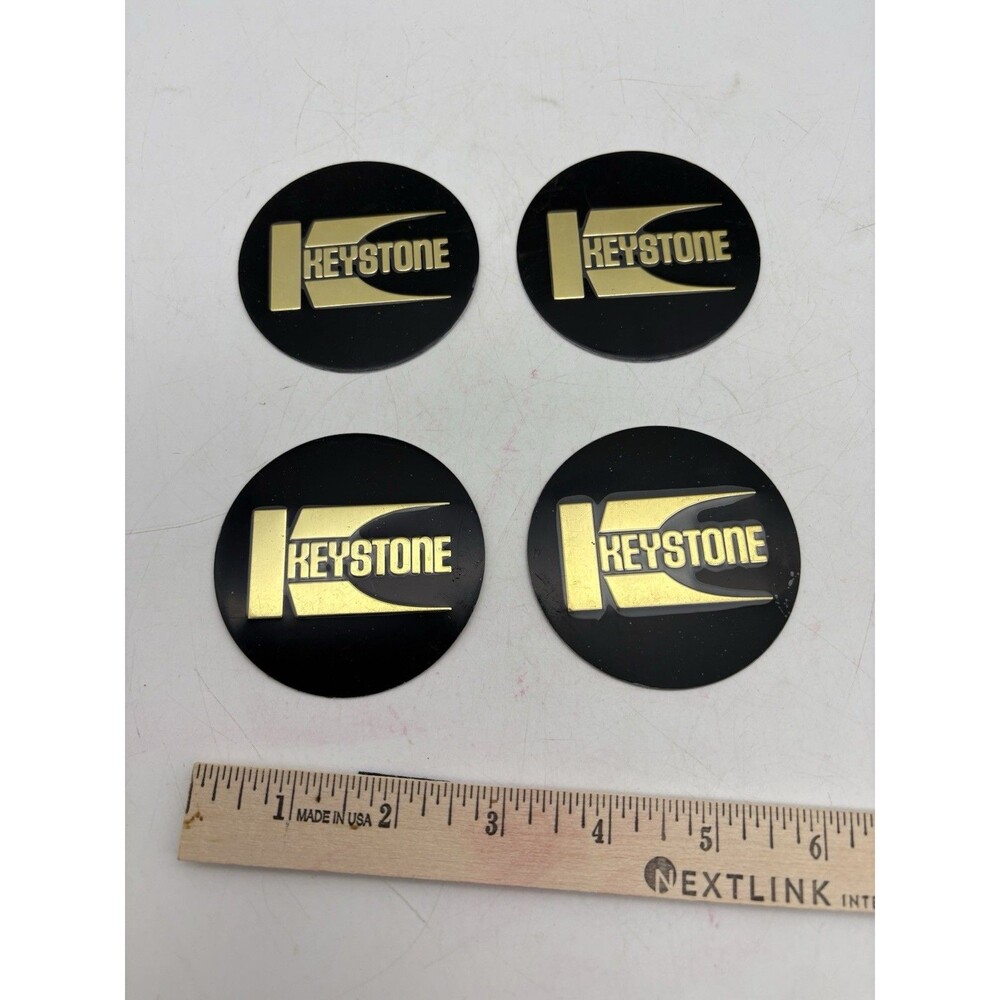 Vintage Keystone Wheels Center Cap Emblems Black Gold Set of 4